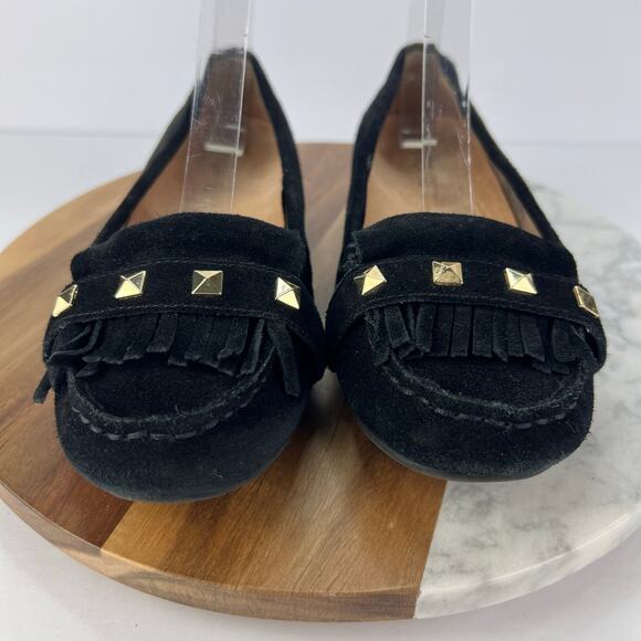 Vionic 5 Thera/VS080 Leather Fringe Studded Detail Women's Black Suede Moccasin - Picture 6 of 9